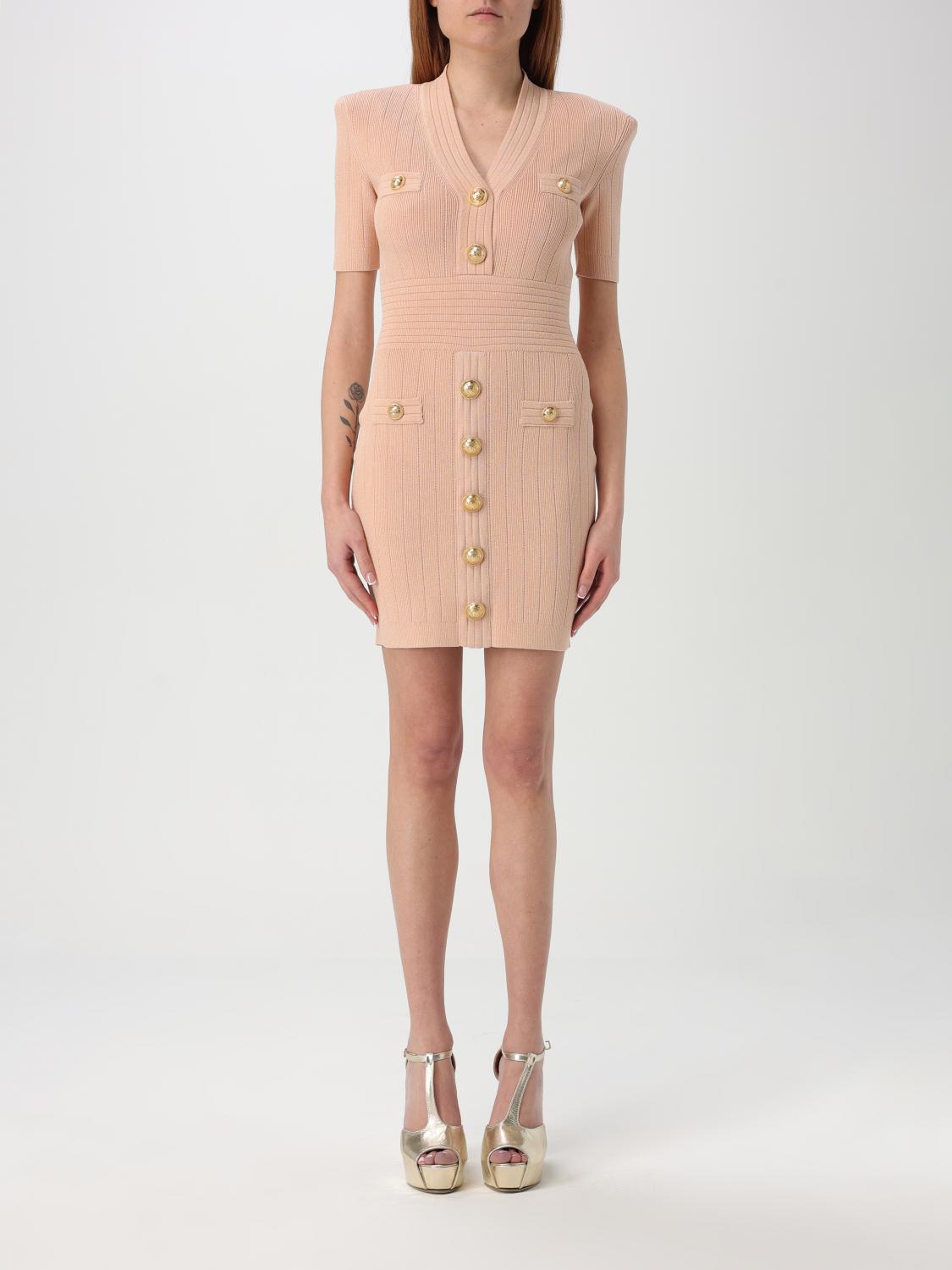 Balmain Knitted Mini Dress In Pink