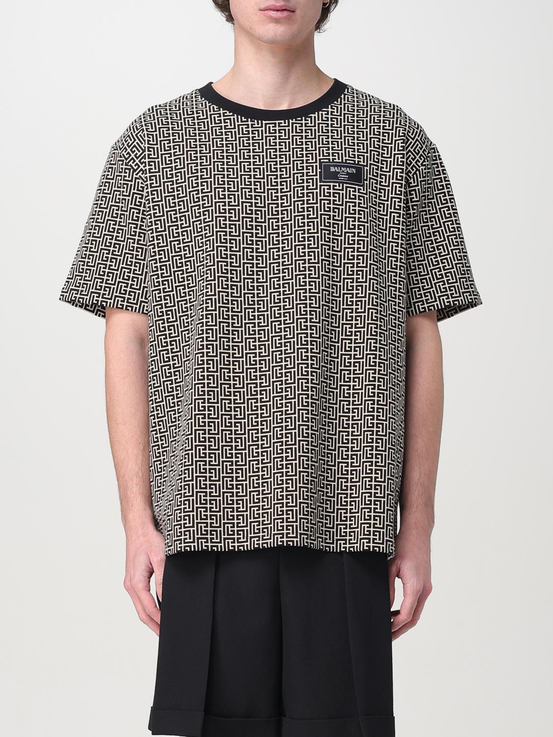 Balmain Grey T-shirt With Logo Applied On The Chest And All-over Labyrinth Motif In Cotton Man In White