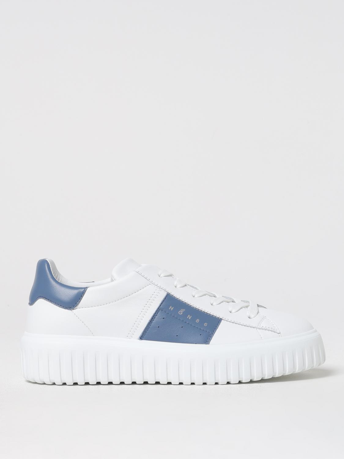 Hogan Sneakers H-stripes In White Leather With Blue Stripe In White