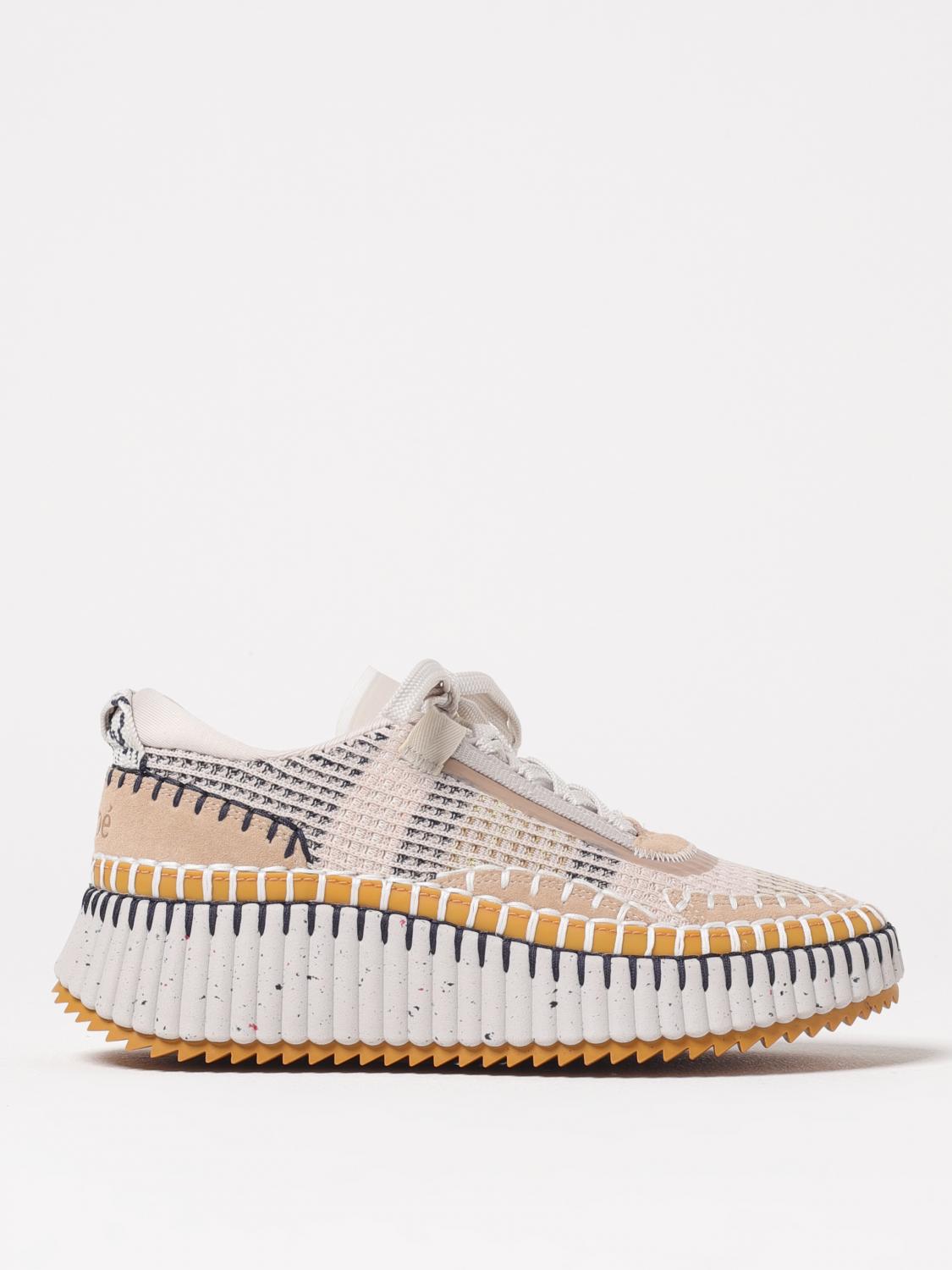 Chloé Nama Embroidered Suede And Recycled-mesh Sneakers In Beige