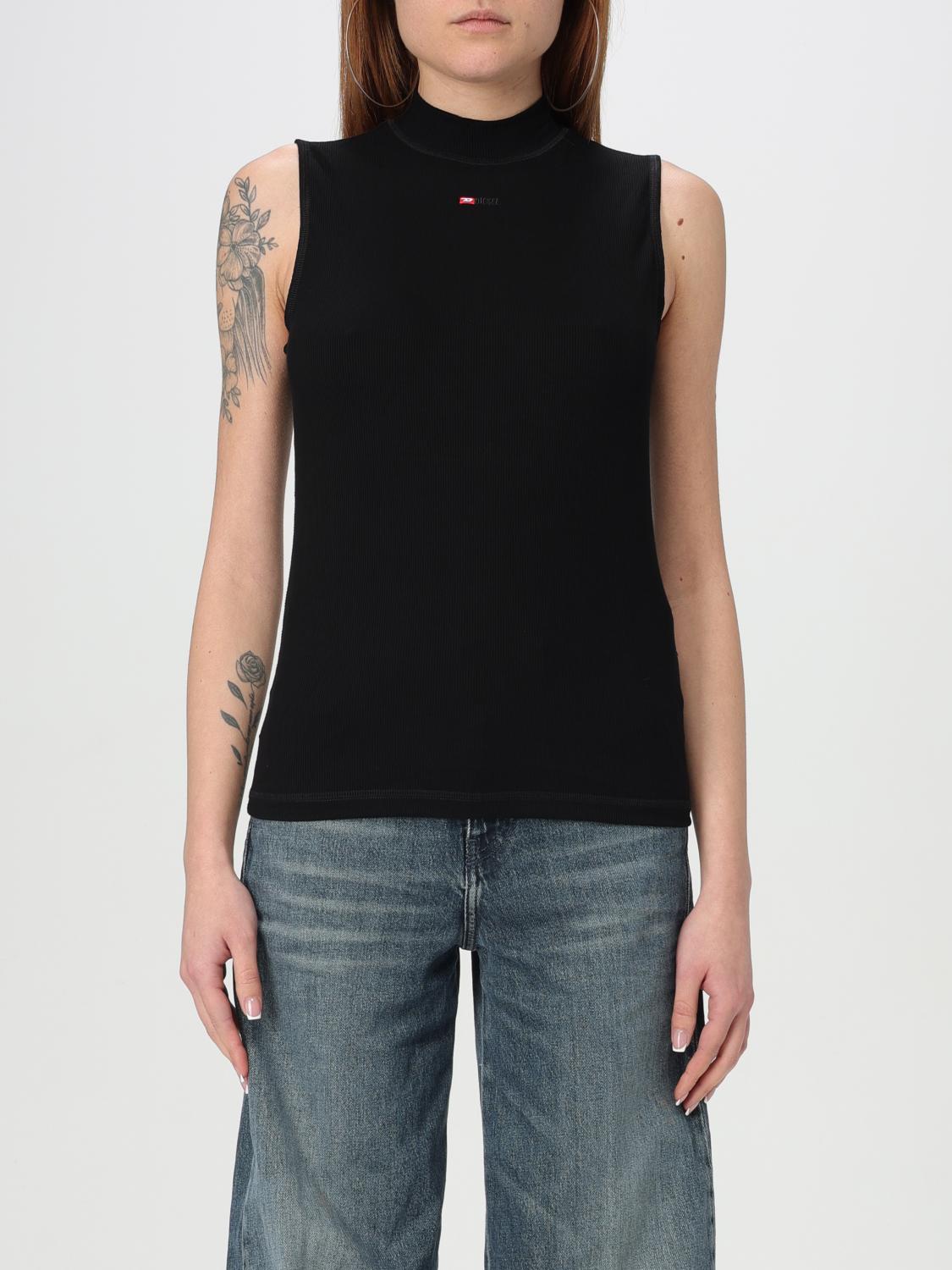 Diesel T-mokky-sl-microdiv Mock-neck Top In Black