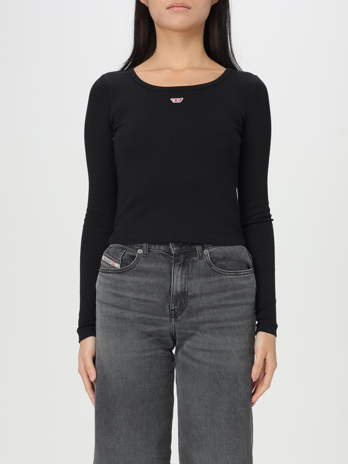 Diesel 'ballet-d' Scoop Neck Ribbed Texture Top In Black