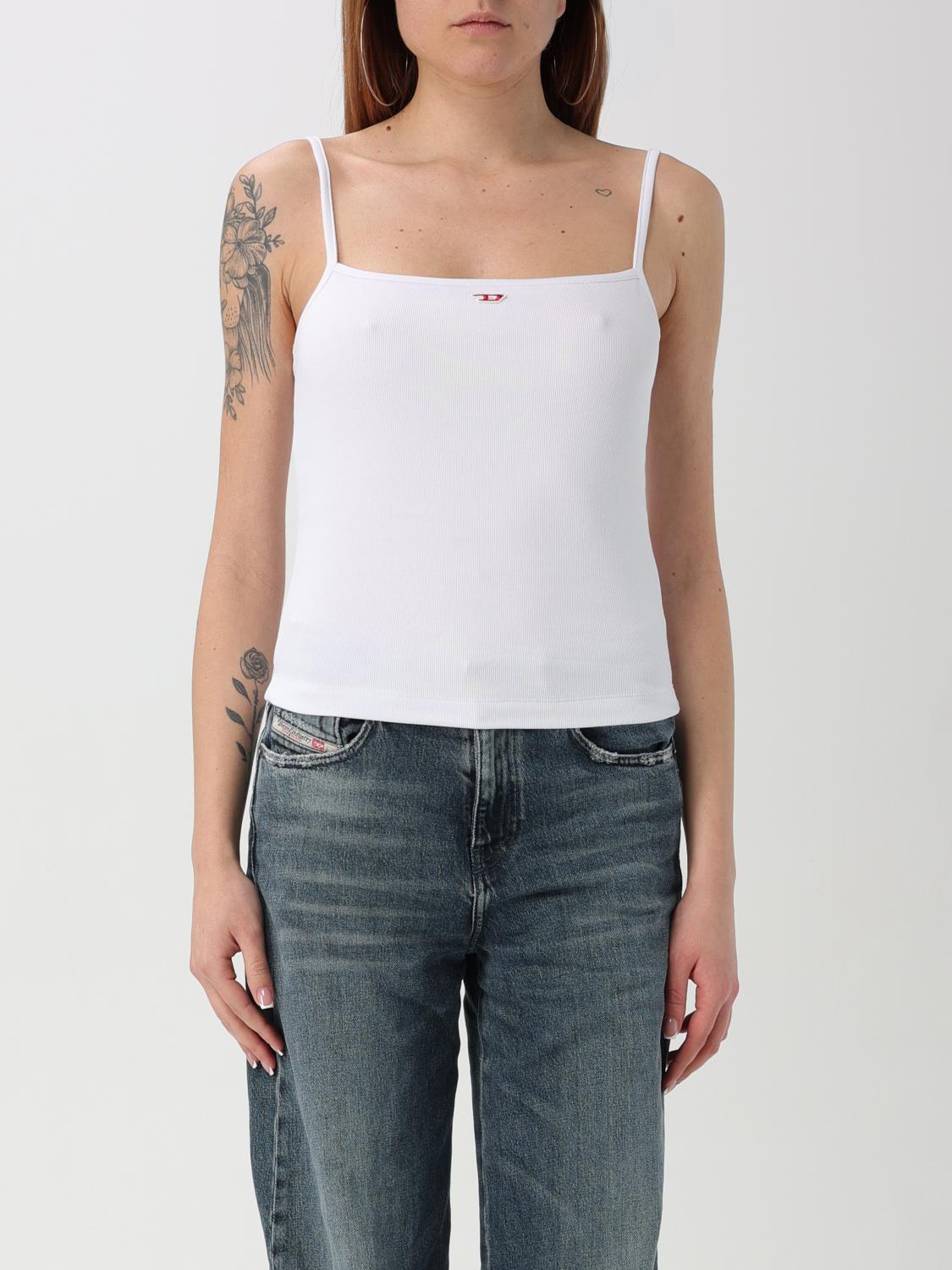 Diesel Stretch Cotton Jersey Logo Tank Top In White