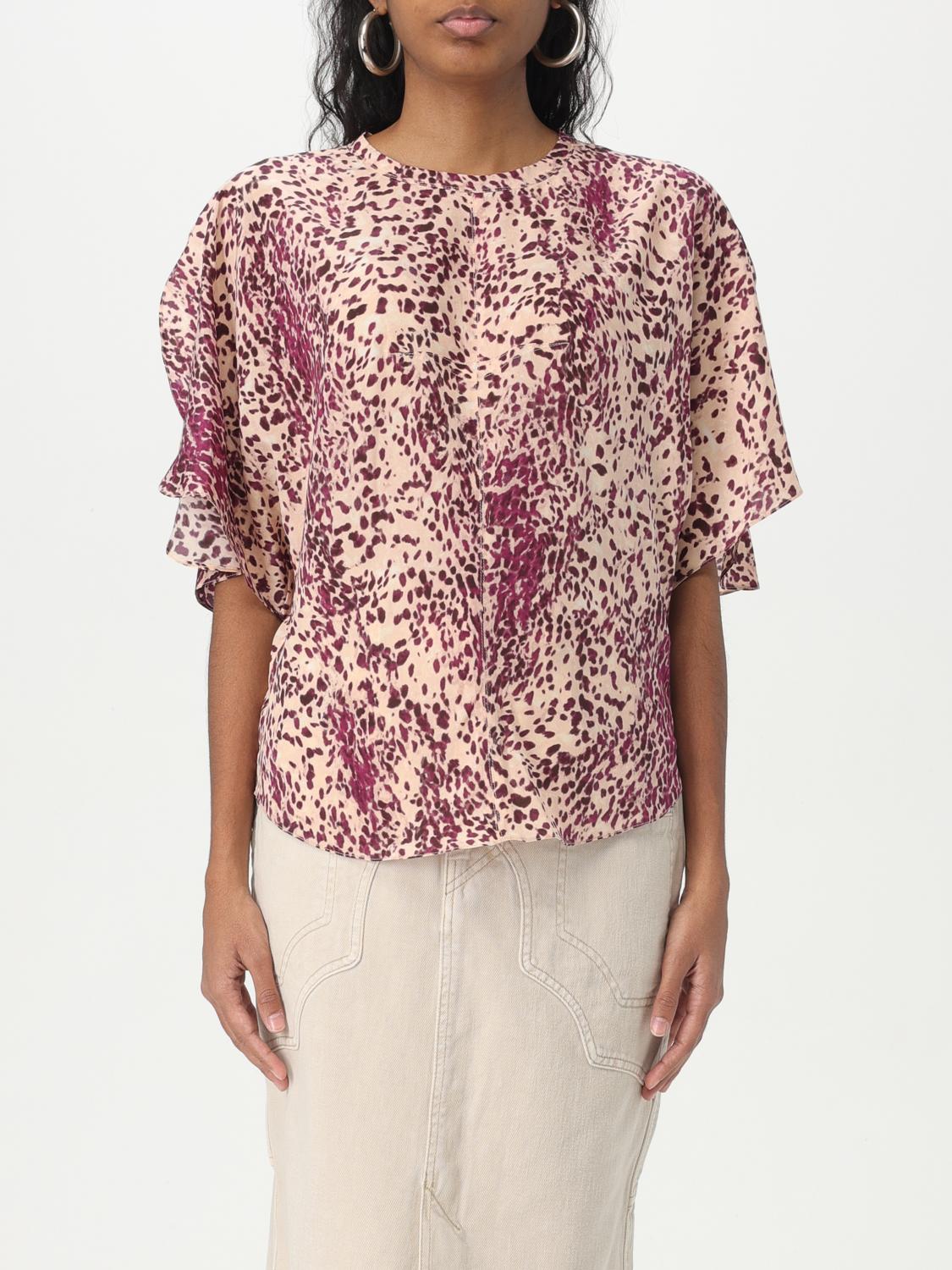 Isabel Marant Karlita Spotted-print Silk Short-sleeve Blouse In Violett
