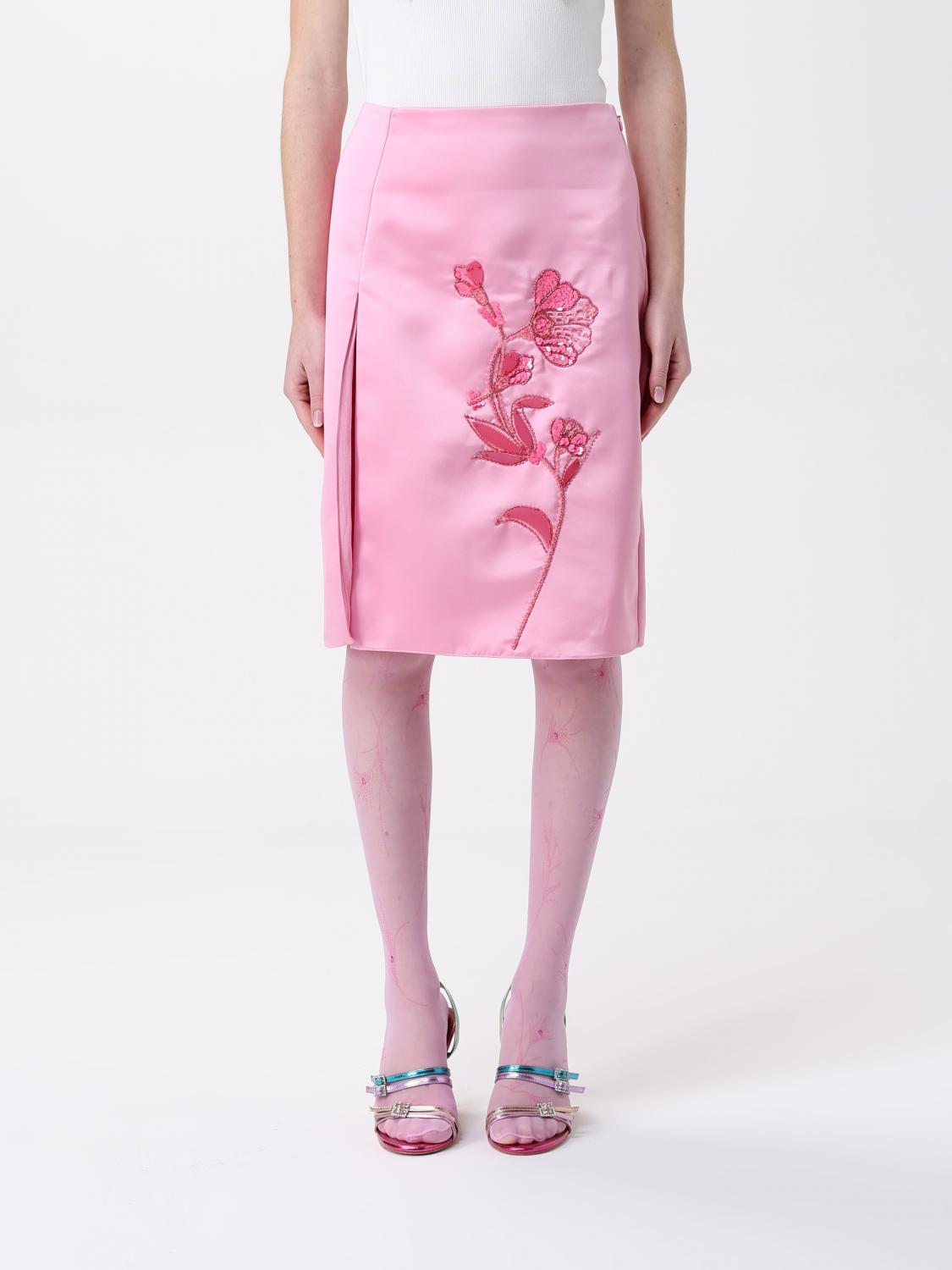 Des_phemmes Side Slit Midi Skirt In Pink