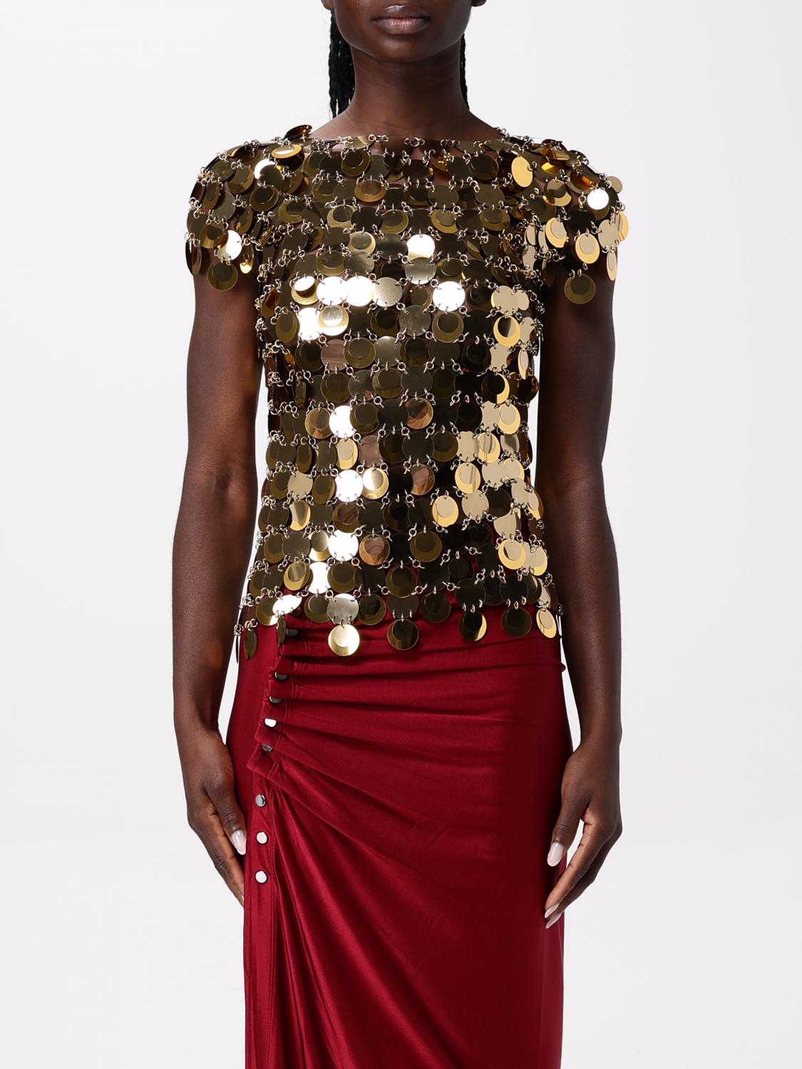 Rabanne Top Short Sleeve Sweater Clothing In Gold