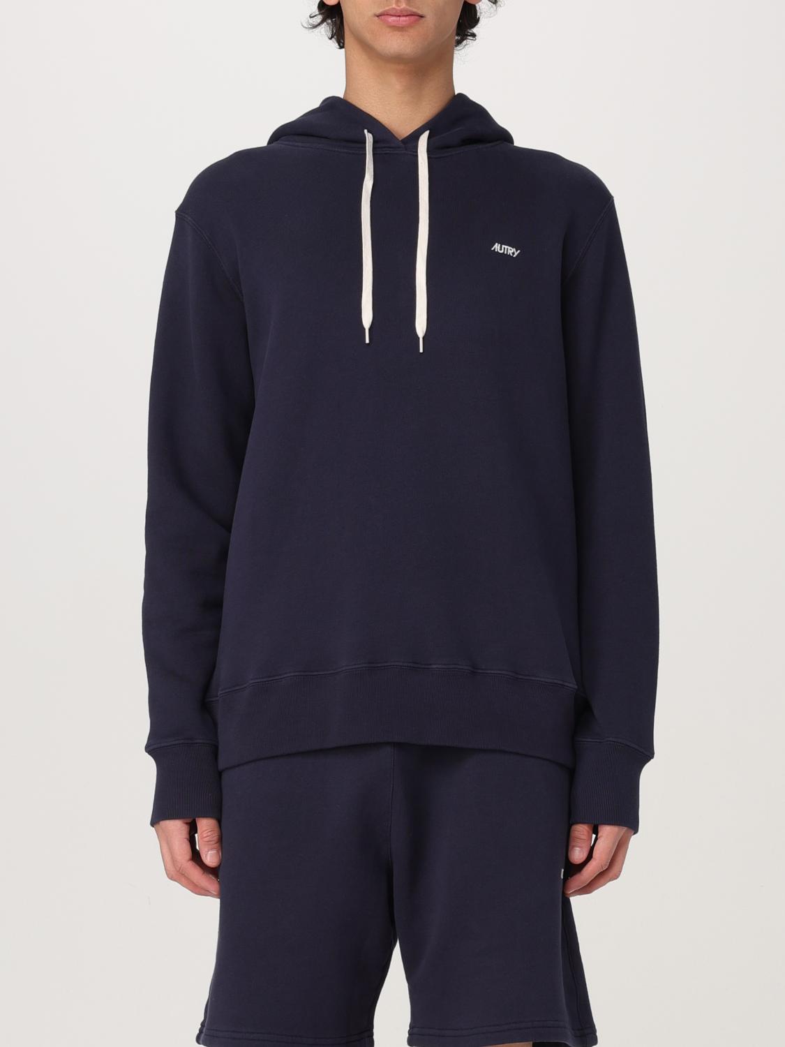 Autry Navy Cotton Hoodie With Drawstring Hood And Contrast Logo In Blue