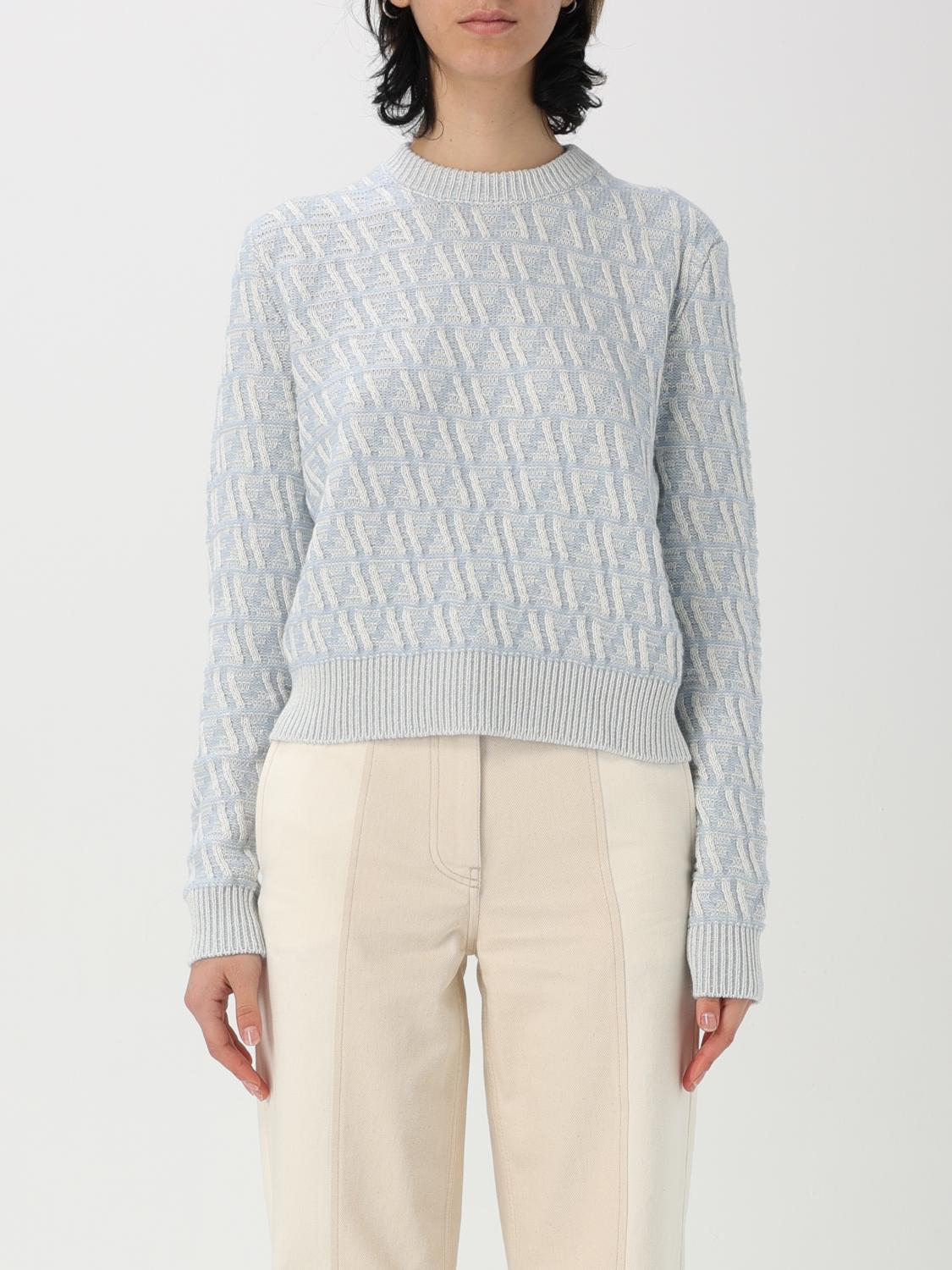Fendi Jacquard Silk Sweater With Ribbed Crew In Gray
