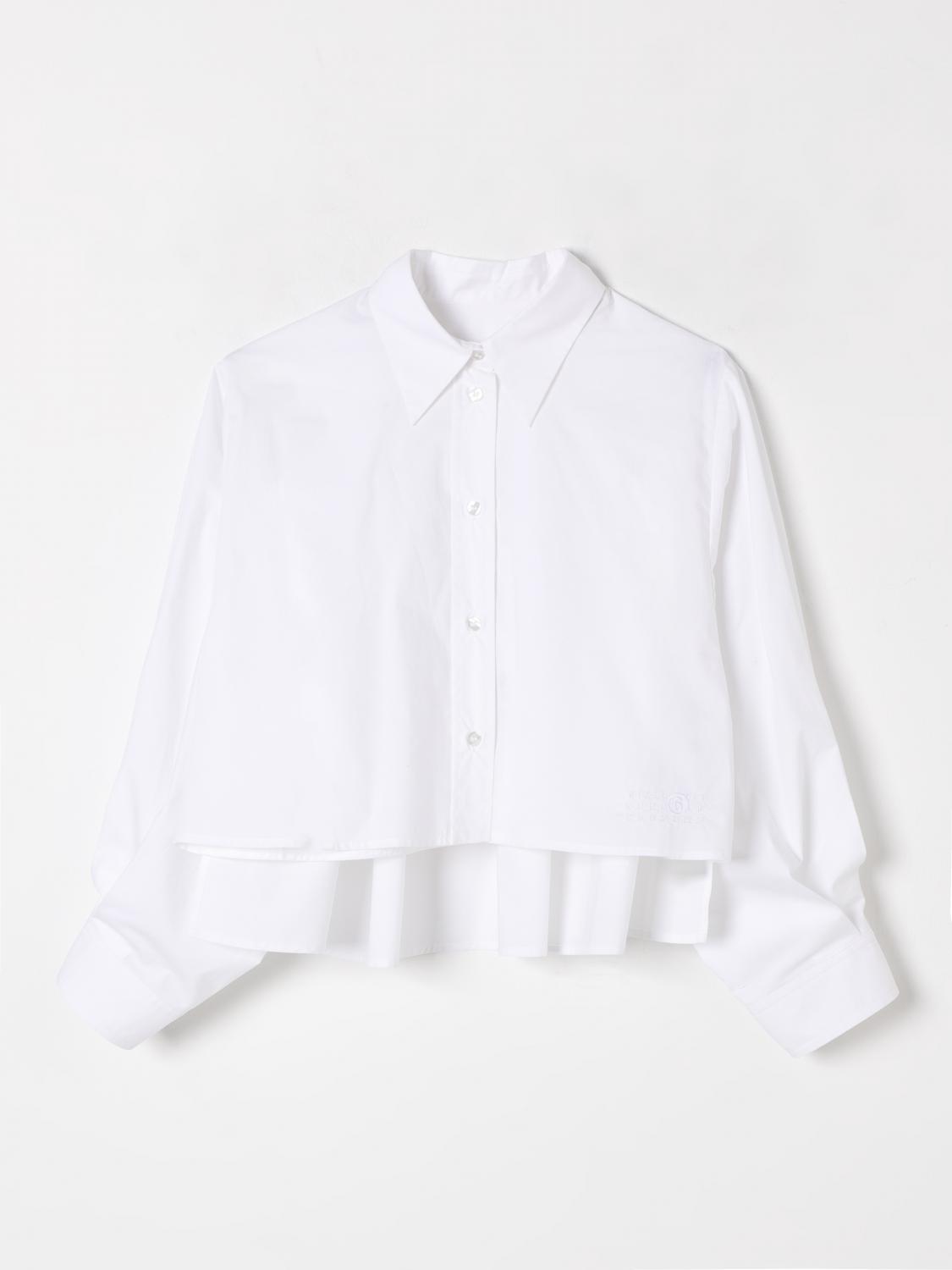 Mm6 Maison Margiela Camicia Cropped In Popeline Con Plissè Sul Retro In White