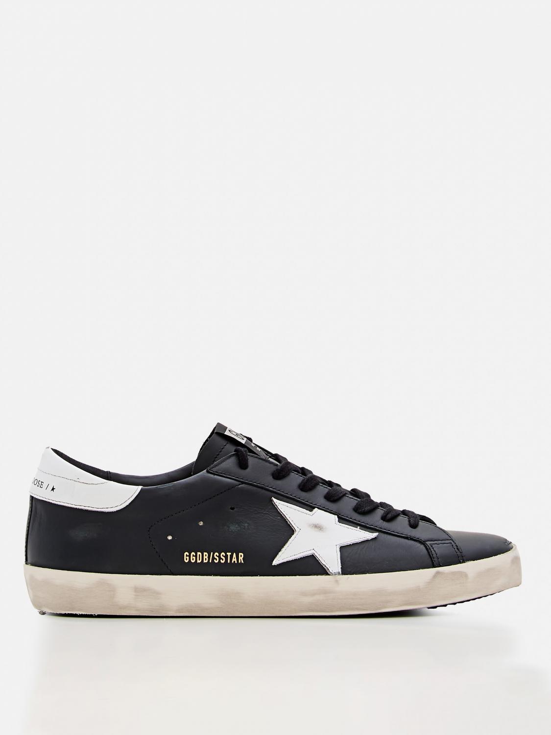 Golden Goose 'super-star' Black Low Top Sneakers With Logo Patch And Suede Details In Leather Man In Black