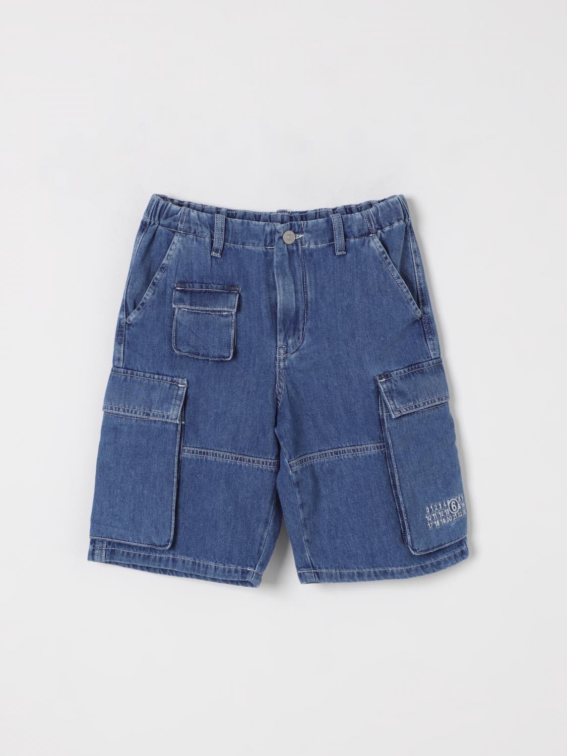 Mm6 Maison Margiela Medium Blue Denim Cargo Shorts In Denim