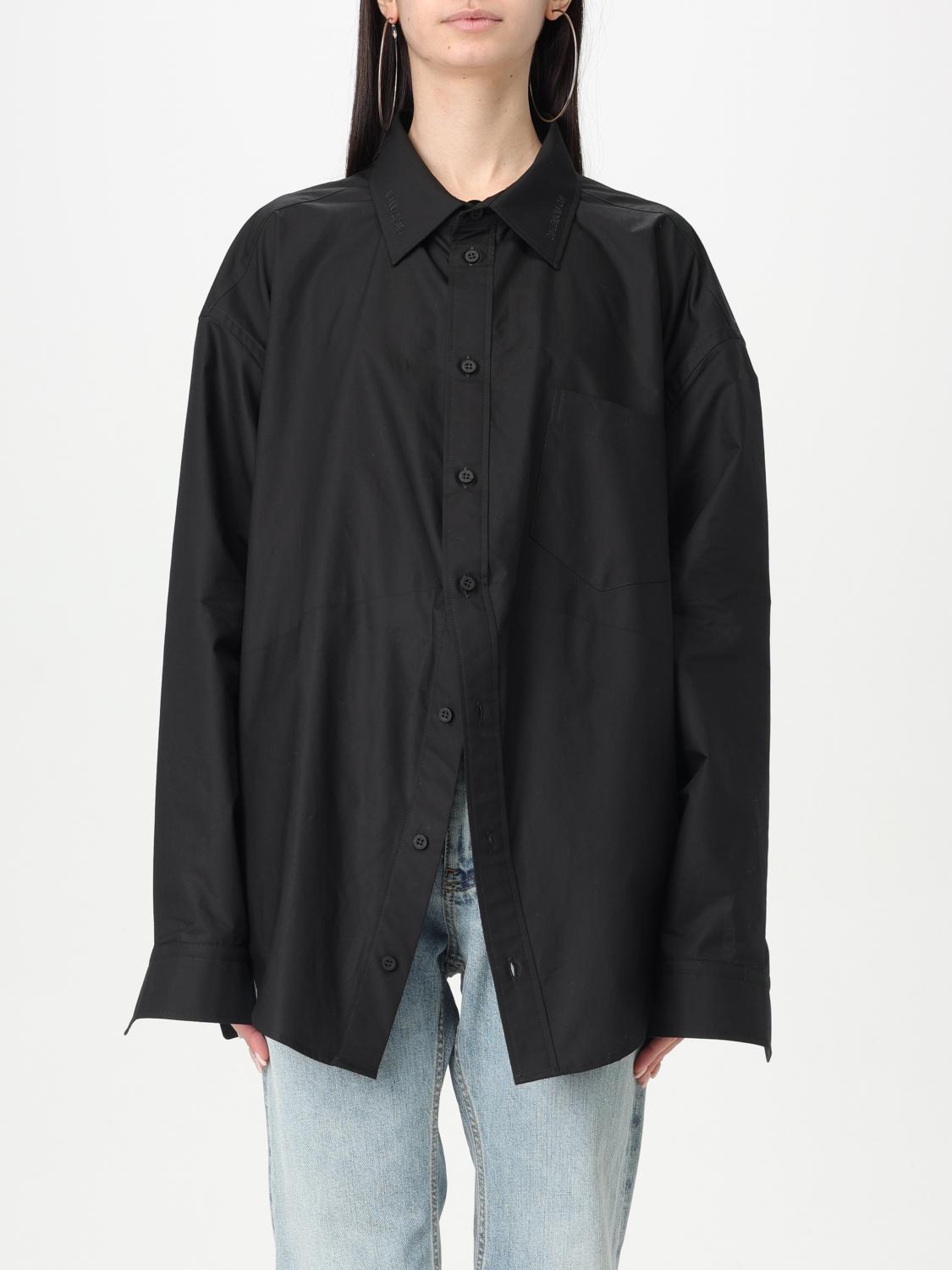 Balenciaga Black Shirt With Pointed Collar And Front Slit In Cotton Woman In Black