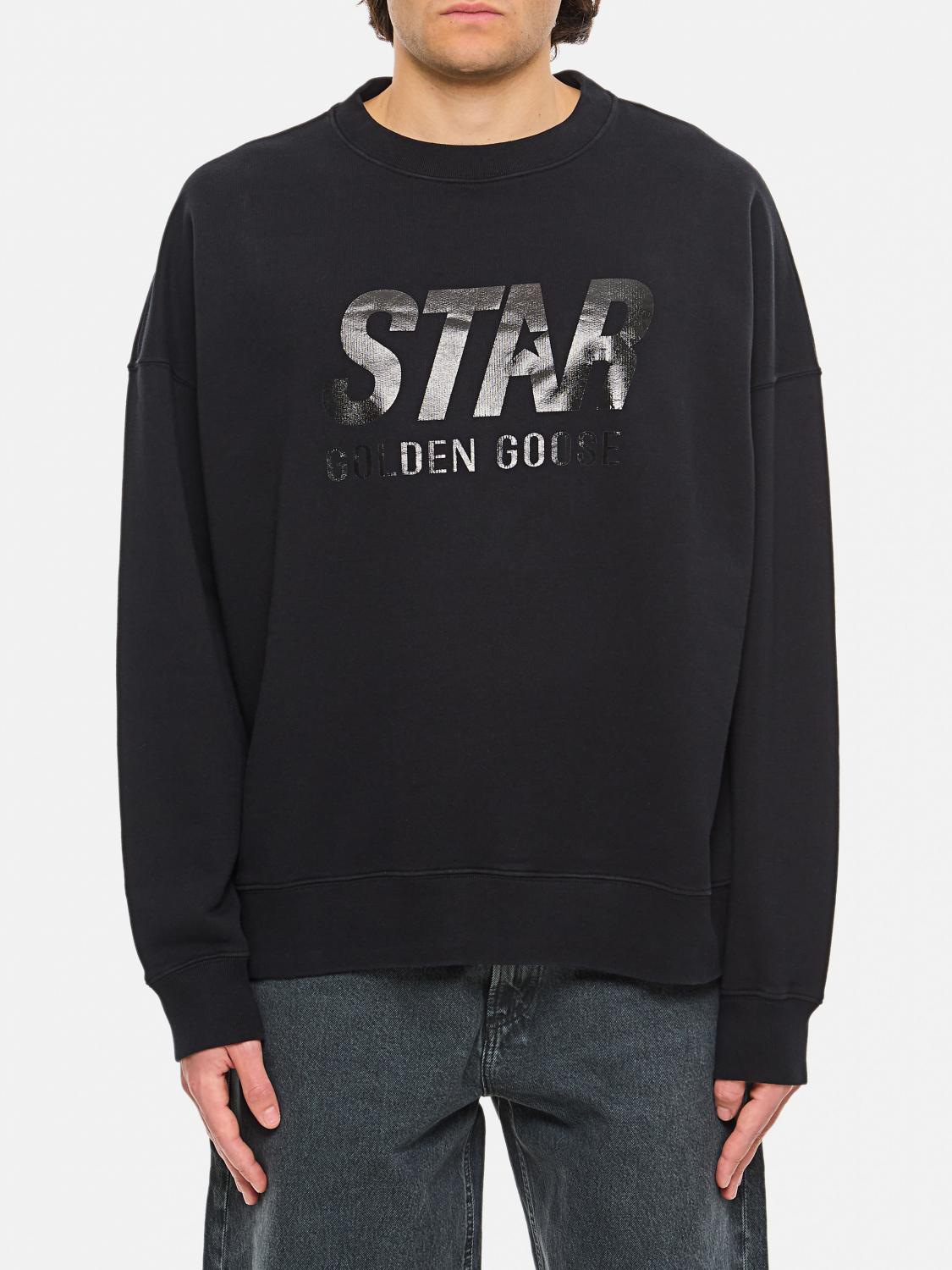 Golden Goose Men Black Sweatshirt With Logo Printed On The Front In Cotton Man In Black