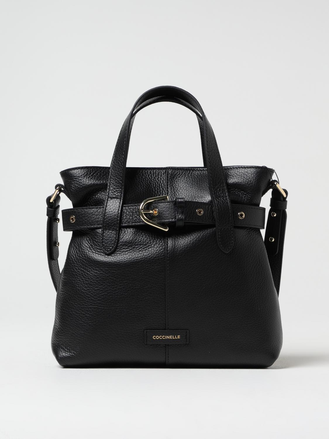 Coccinelle Small Tote Bag With Belt In Black Leather In Black