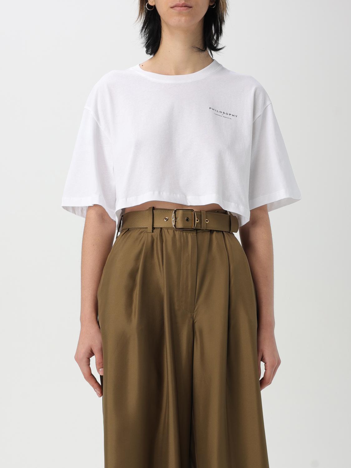 Philosophy Di Lorenzo Serafini White Cropped T-shirt With Maxi Logo Printed On The Back In Cotton Woman In White 1