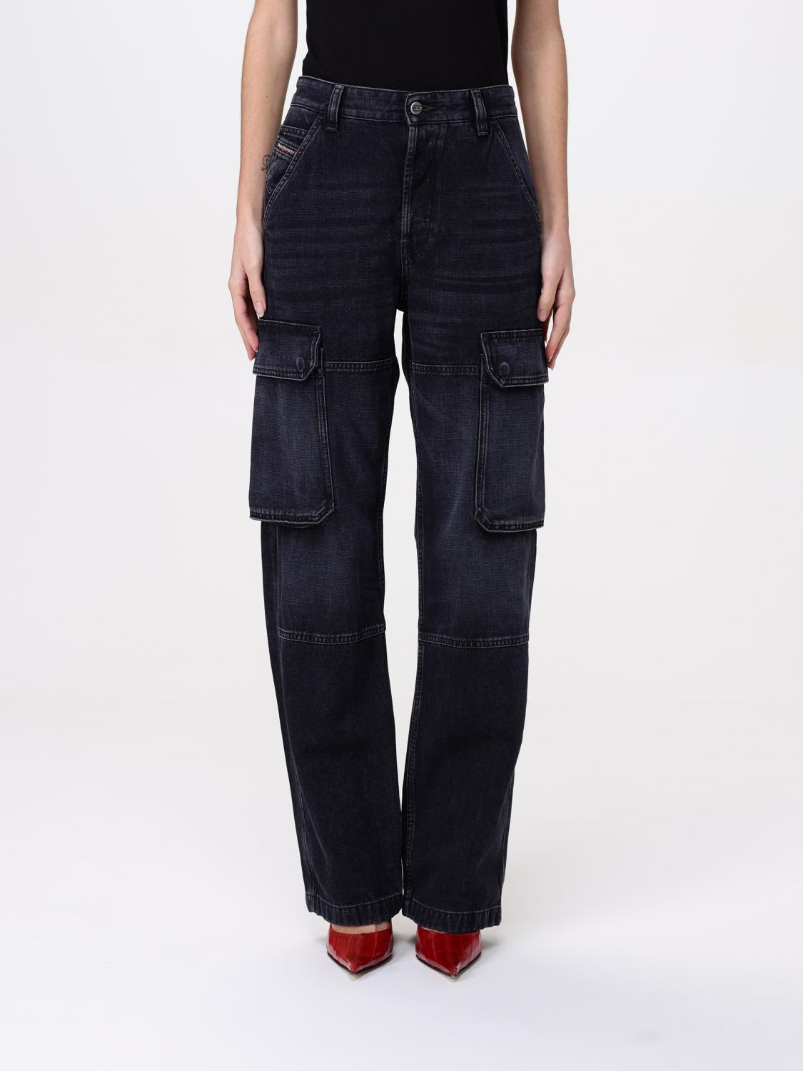 Diesel D-pot-cargo Mid Rise Straight Jeans In Grey