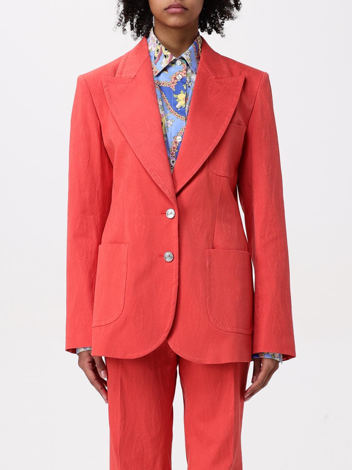Etro Red Single-breasted Jacket With Iconic Buttons And Tailored Fit In Coral