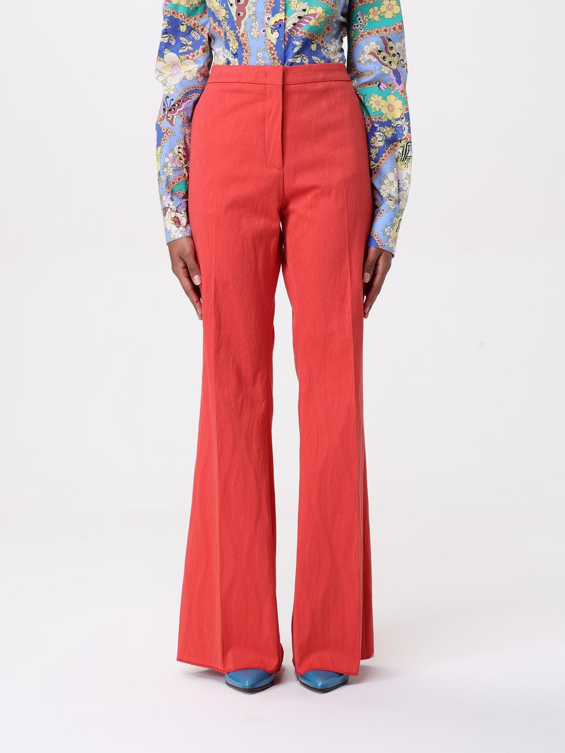 Etro Cotton Jacquard Trousers With Medallion Motif In Coral