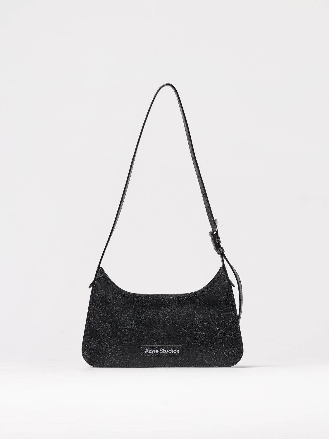 Acne Studios Mini Platt Crackle Leather Shoulder Bag In Black