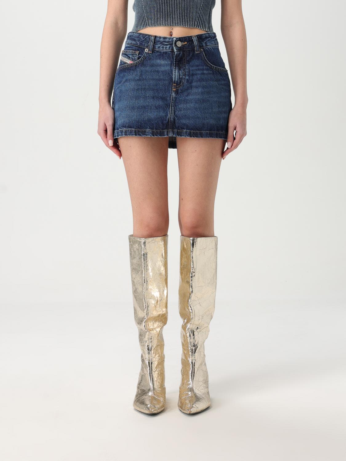 Diesel De-ron Whiskering Effect Denim Mini Skirt In Blau