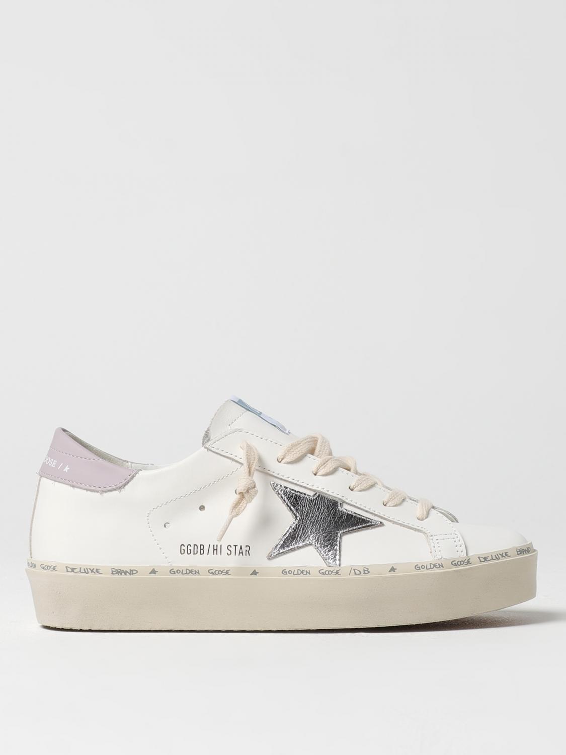 Golden Goose 'hi Star' White Low Top Sneakers With Laminated Star Patch On The Side In Lilac