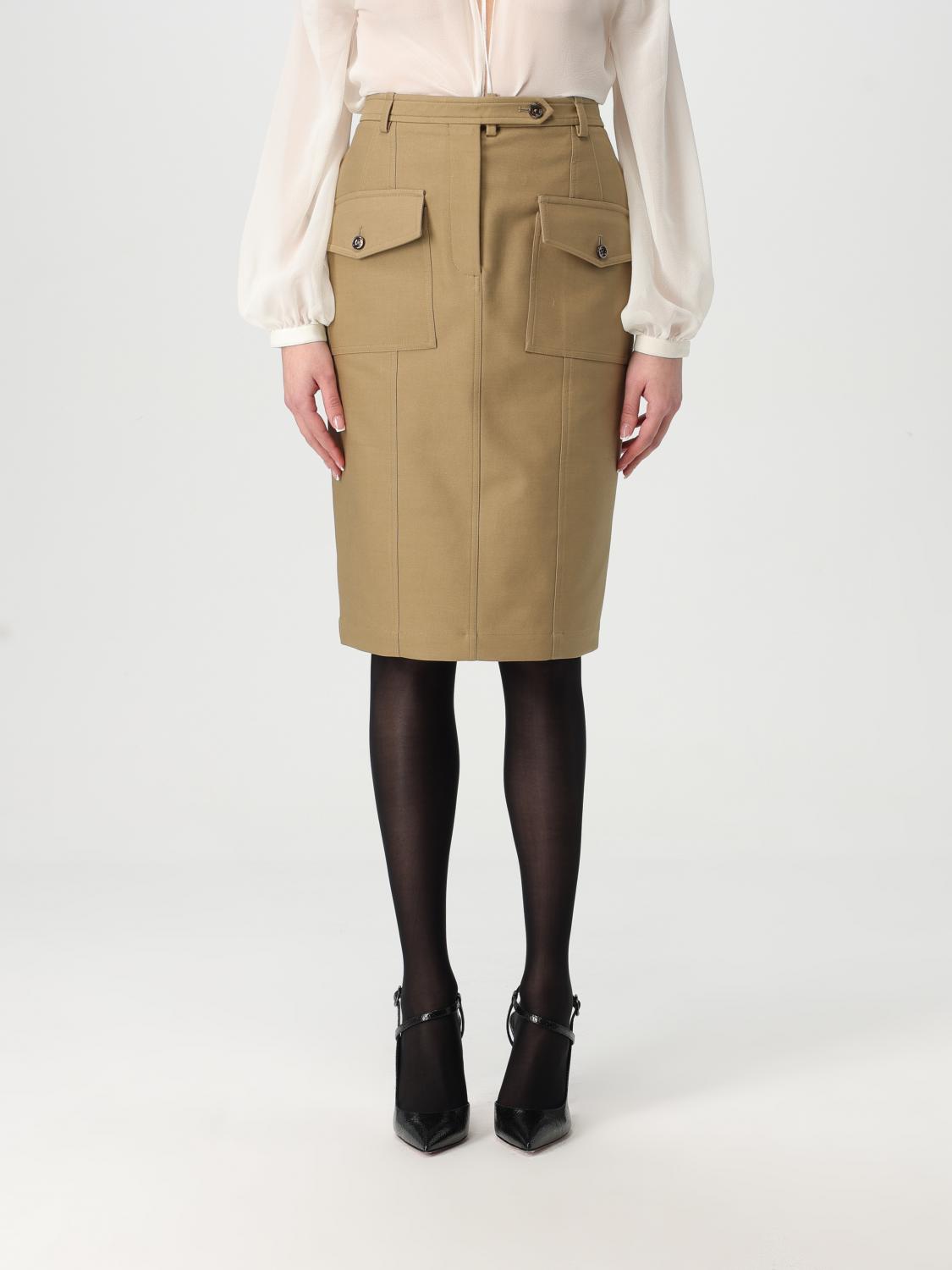 Tom Ford Stretch Cotton Twill Midi Skirt Skirts Beige In Brown
