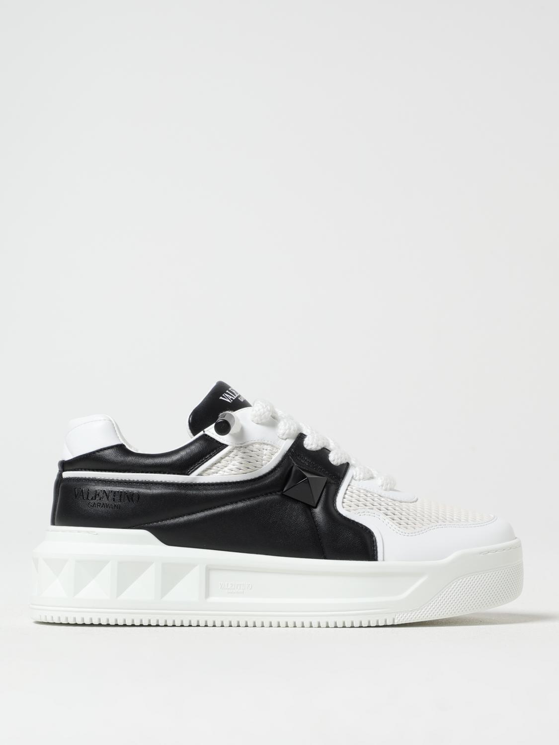 Valentino One Stud Xl Low-top Sneaker In Nappa Leather And Jacquard Toile Iconographe Technical Fabric In White