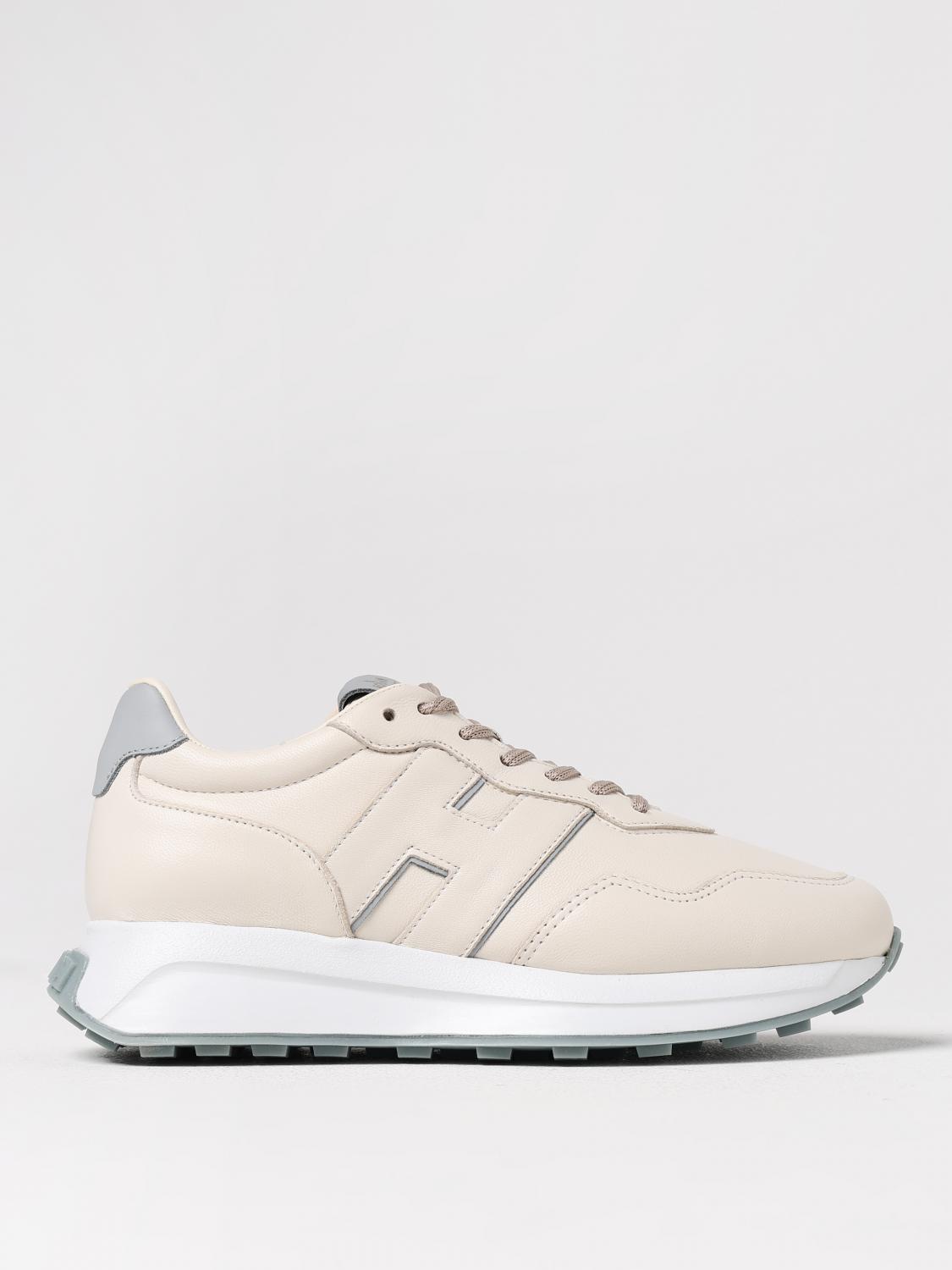 Hogan H641 Leather Sneakers With Branding In Beige