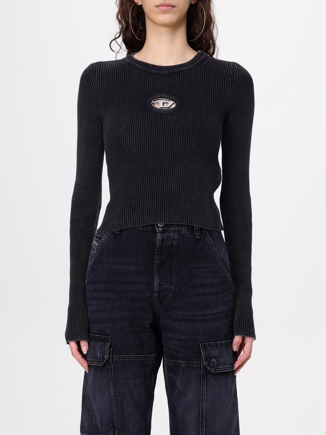 Diesel M-anchor-a Cropped Denim Sweatshirt With Cut-out Detail In Black