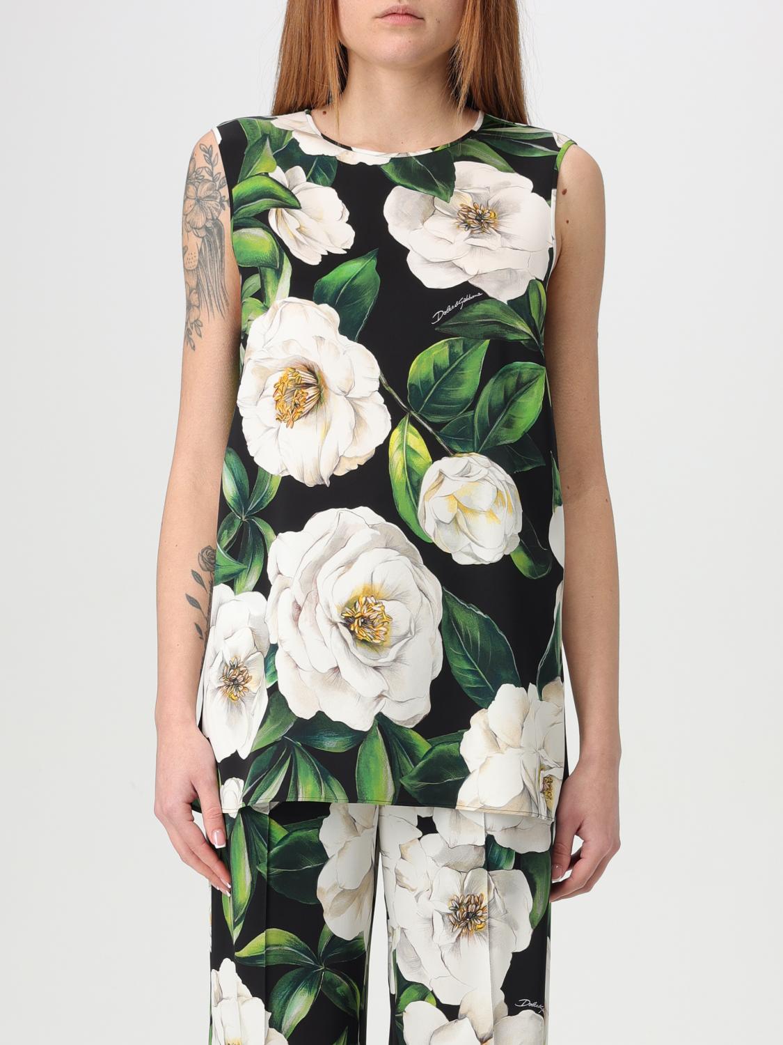 Dolce & Gabbana Gardenia Print Stretch Silk Charmeuse Sleeveless Top In Multicolor