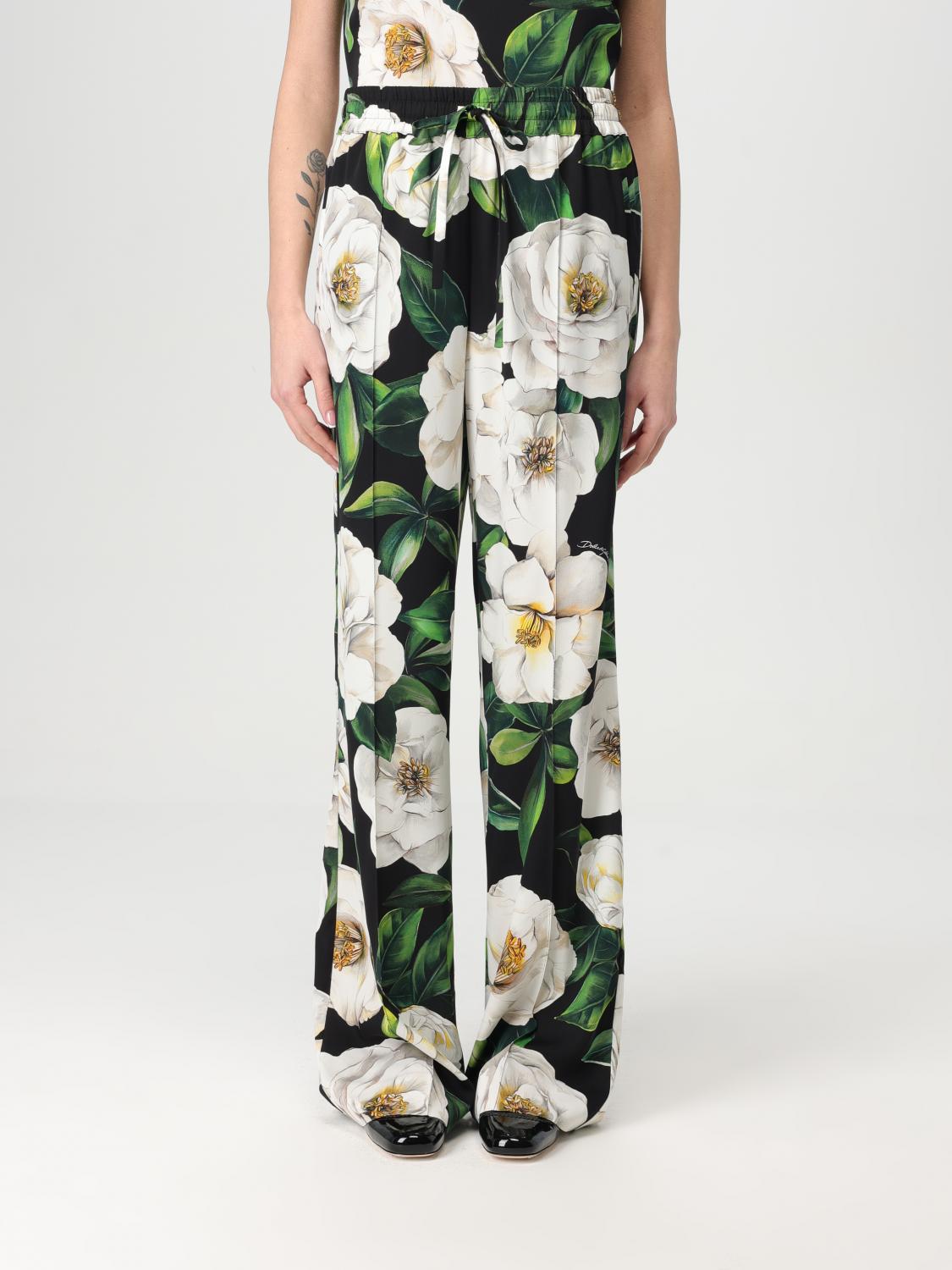 Dolce & Gabbana Gardenia Print Stretch Silk Charmeuse Pajama Pants In Multicolor