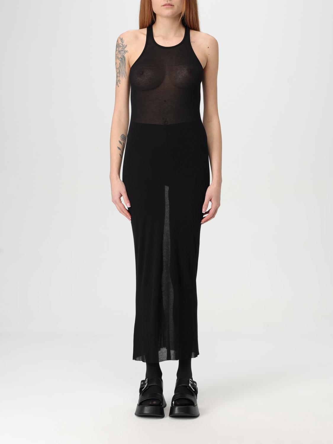 Rick Owens Ribbed Midi Tank Dress In Black