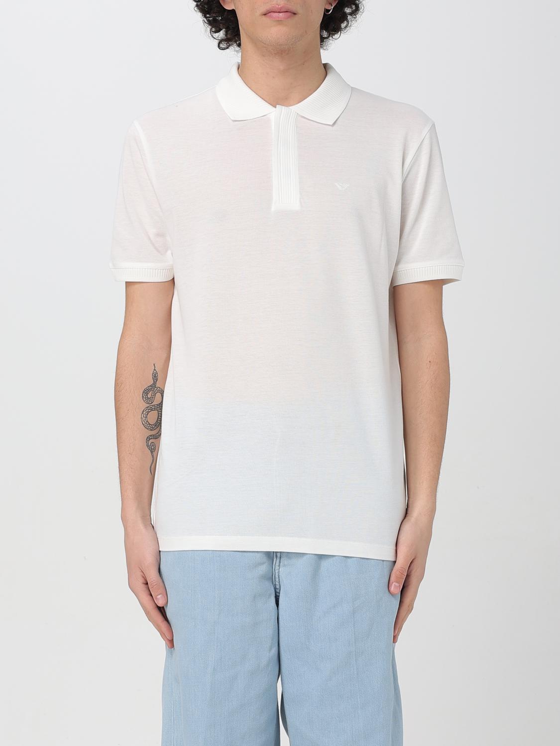 Emporio Armani White Logo Embroidery Polo In Weiss