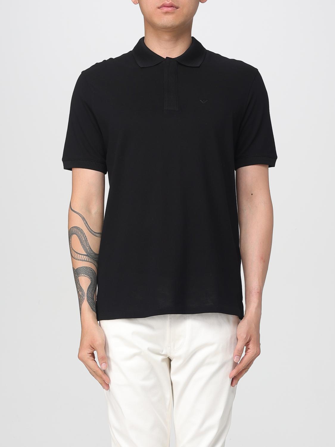 Emporio Armani Man Polo Shirt Black Size L Cotton In Black