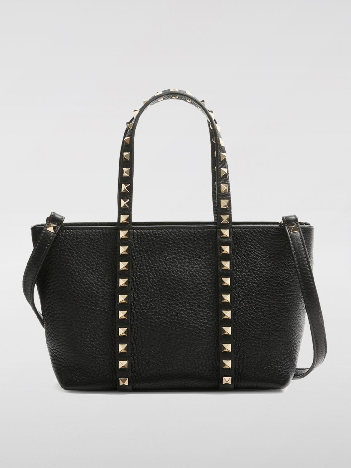 Valentino Garavani Rockstud Small Garnet Calfskin Shopping Bag In Black