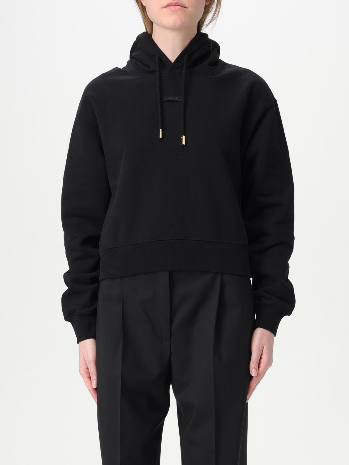 Jacquemus Le Grosgrain Logo Cotton Fleece Crop Hoodie In Black