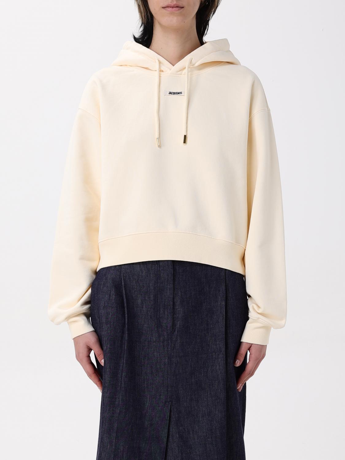 Jacquemus Cotton Hoodie With Drawstring Hood And Ribbed Details In Ivory