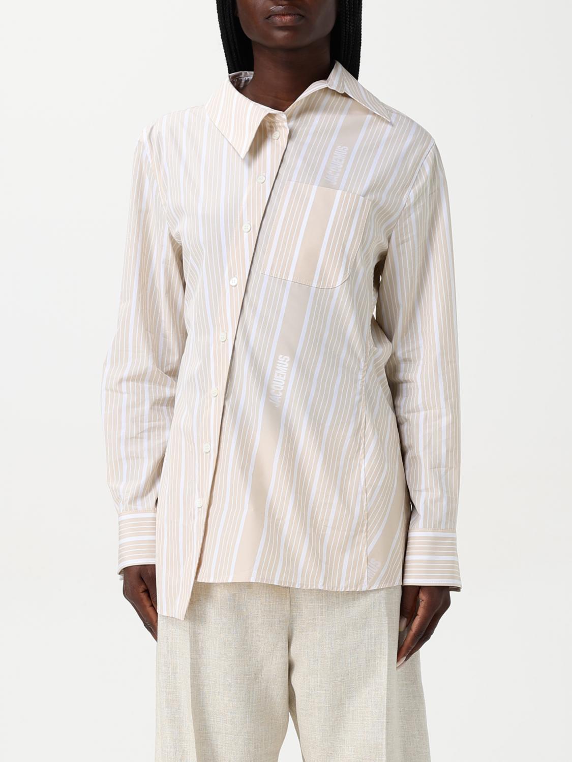 Jacquemus Pablo Striped Asymmetric Spread Collar Shirt In Nude