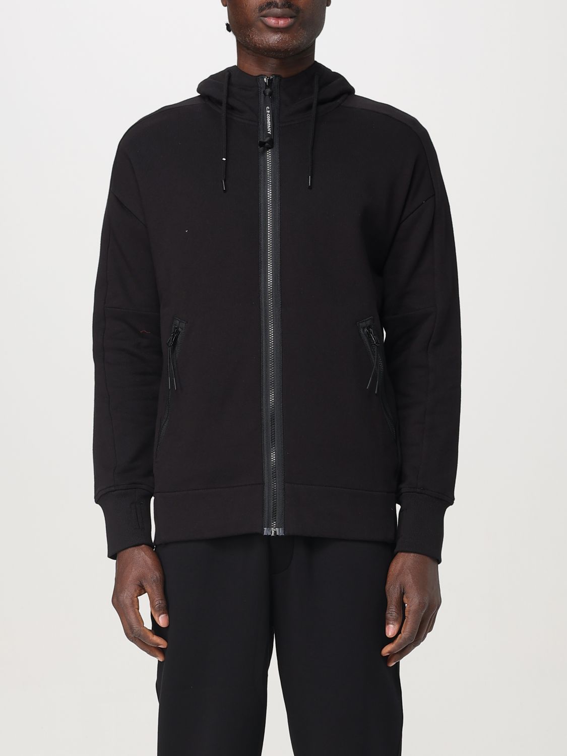C.p. Company C.p.company Diagonal Raised Fleece Full Zip Hooded Sweatshirt In Black
