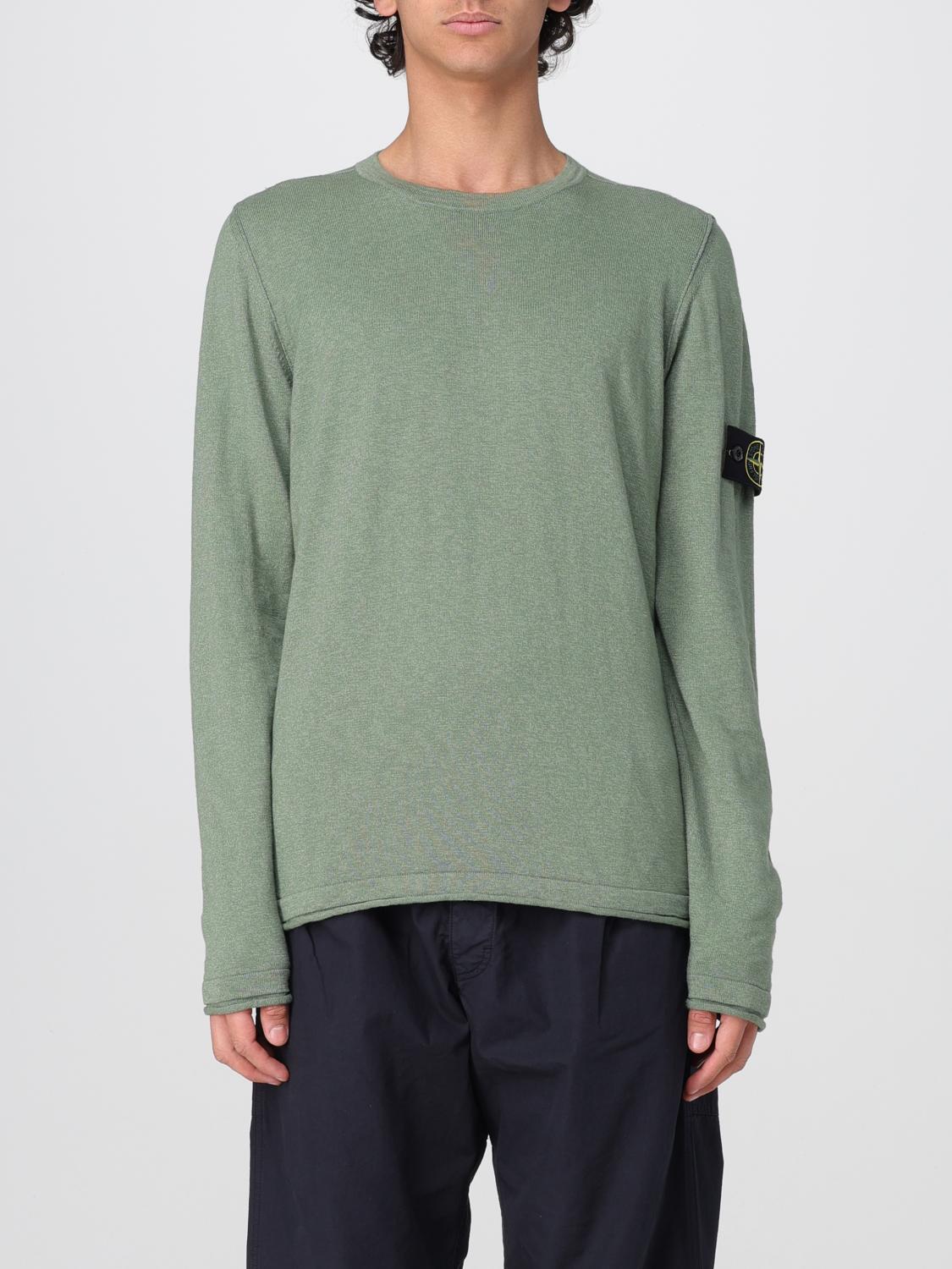 Stone Island Cotton Long Sleeves Sweater In Military Green With Logo In Green