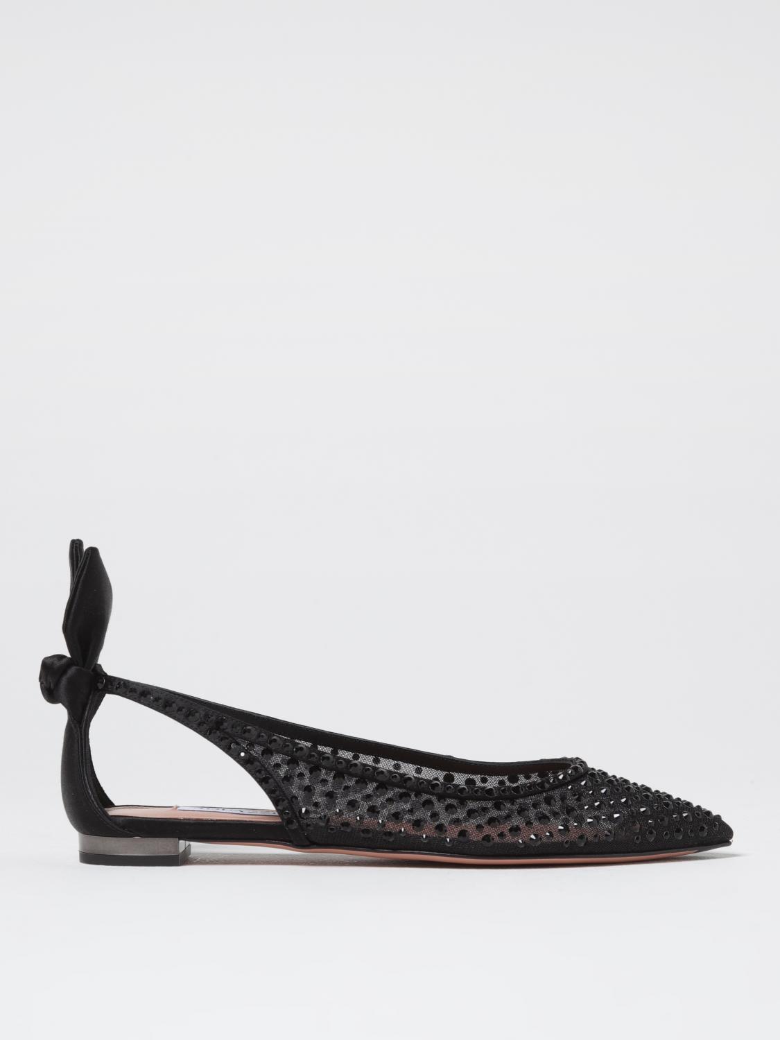 Aquazzura 10mm Bow Tie Crystal & Tulle Flats In Black