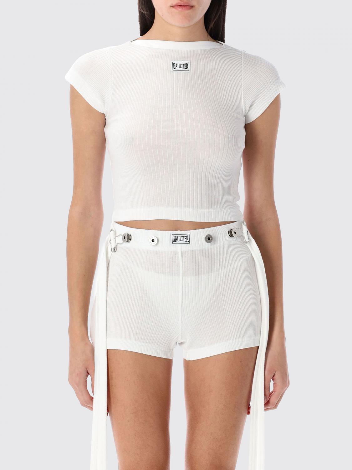 Jean Paul Gaultier White Cotton Crop T Shirt With Gaultier Logo