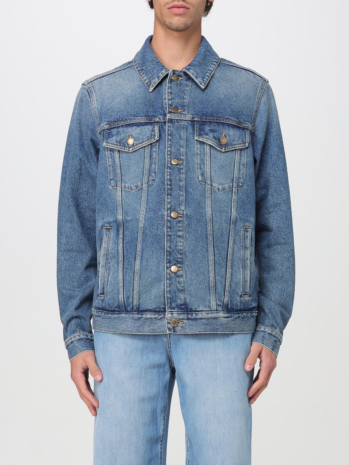 Golden Goose Blue Jacket With Patch Pockets On The Chest And Logoed Metal Buttons In Blue