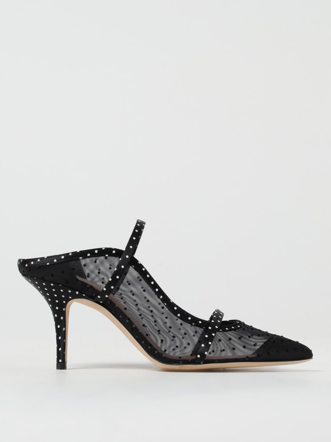 Malone Souliers Maureen 85 Polka Dot Satin Mesh Mules In Black