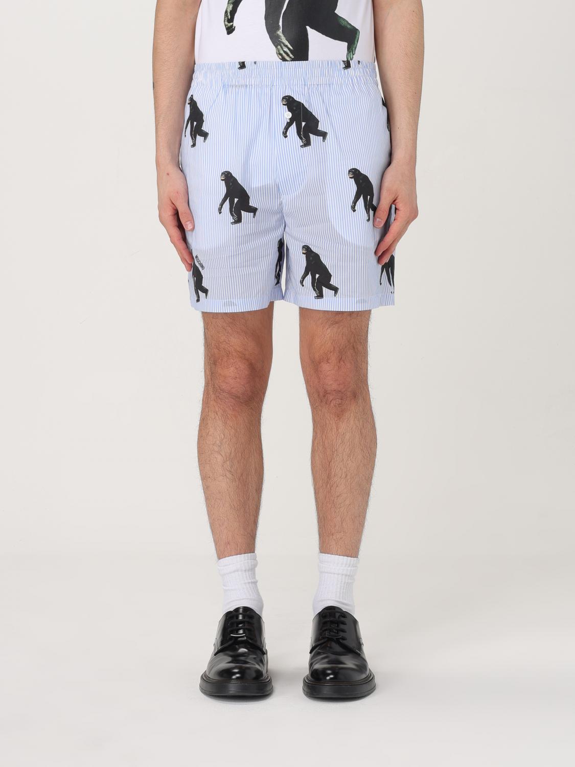 Moschino Knee Length Printed Shorts With Elastic Waistband In Blue