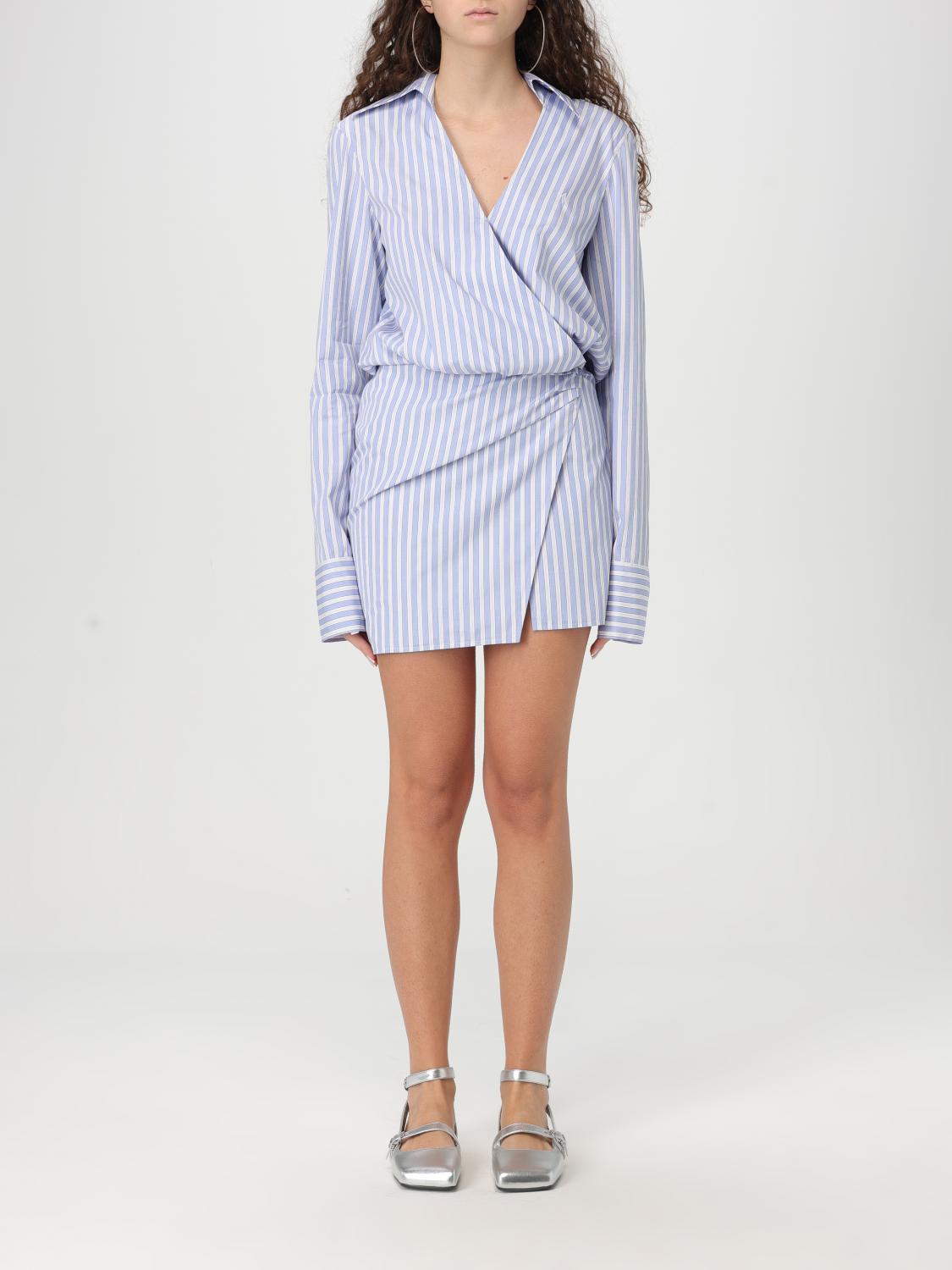 Attico Mini Dress With Stripes And Wrap Design In Sky Blue