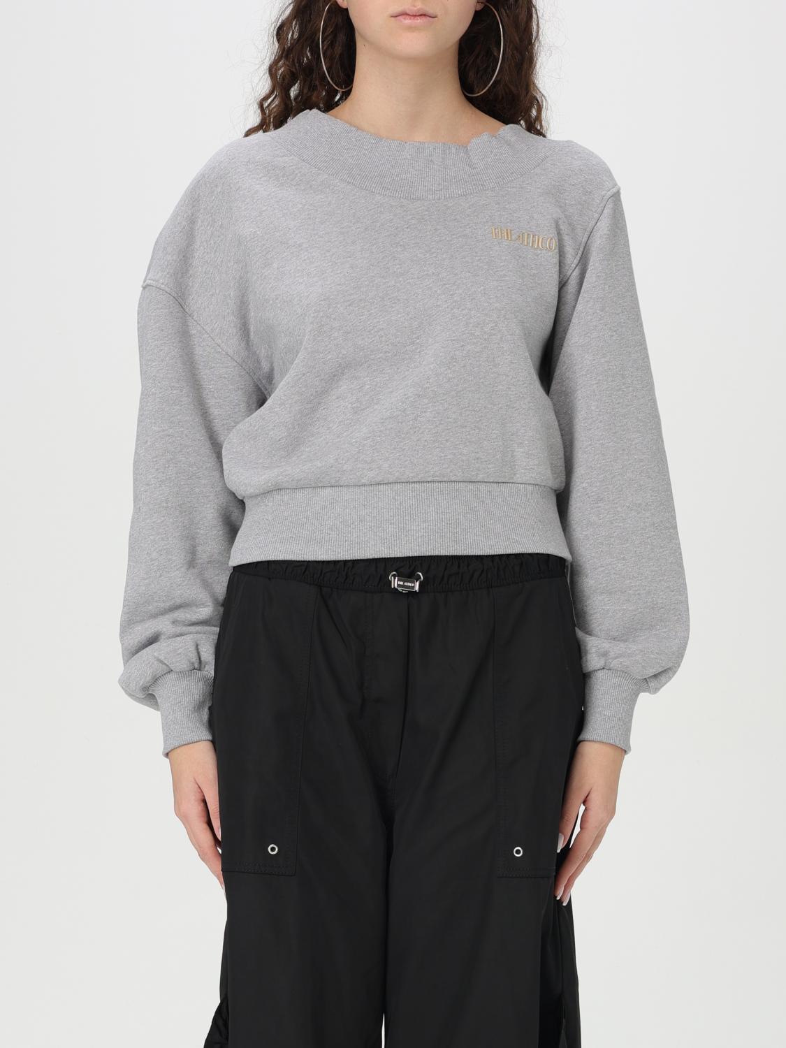 Attico Logo Sweatshirt With Crossed Neckline And Open Back In Grey