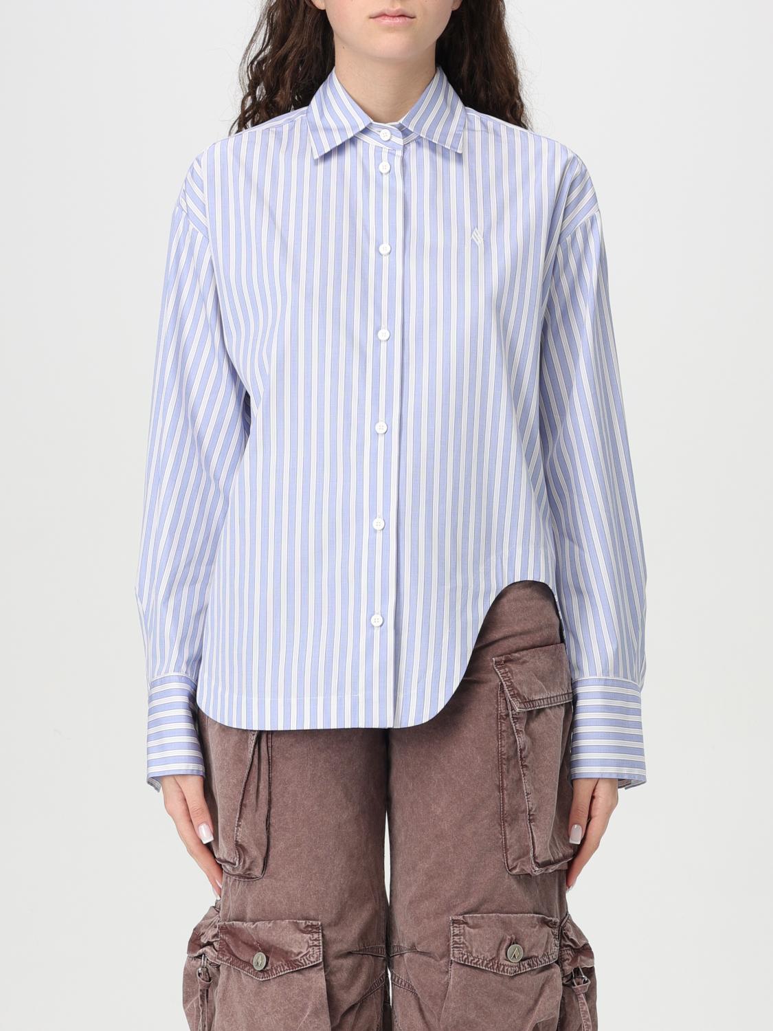 Attico Blue And White Striped Oversized Cotton Shirt In Sky Blue