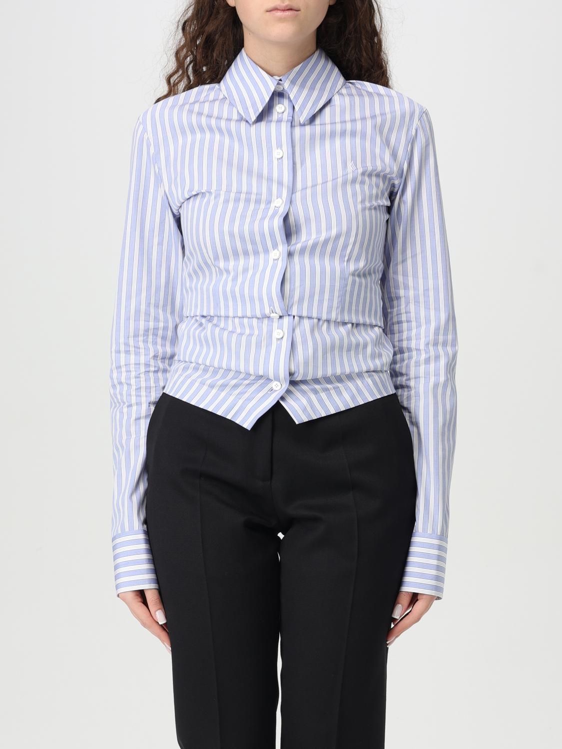 Attico Blue And White Striped Oversized Cotton Shirt In Sky Blue