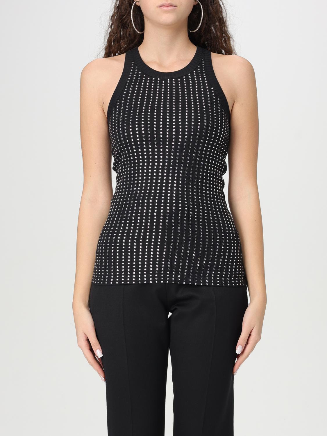 Attico Fitted Black Cotton Top With All-over Paillettes In Black